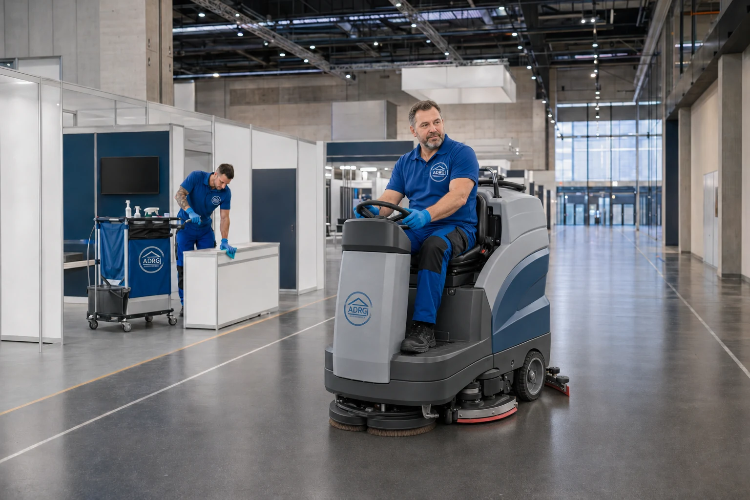ADRG Aufsitz-Scheuersaugmaschine in einer großen Halle